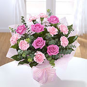 A bouquet of pink roses, two shades of pink